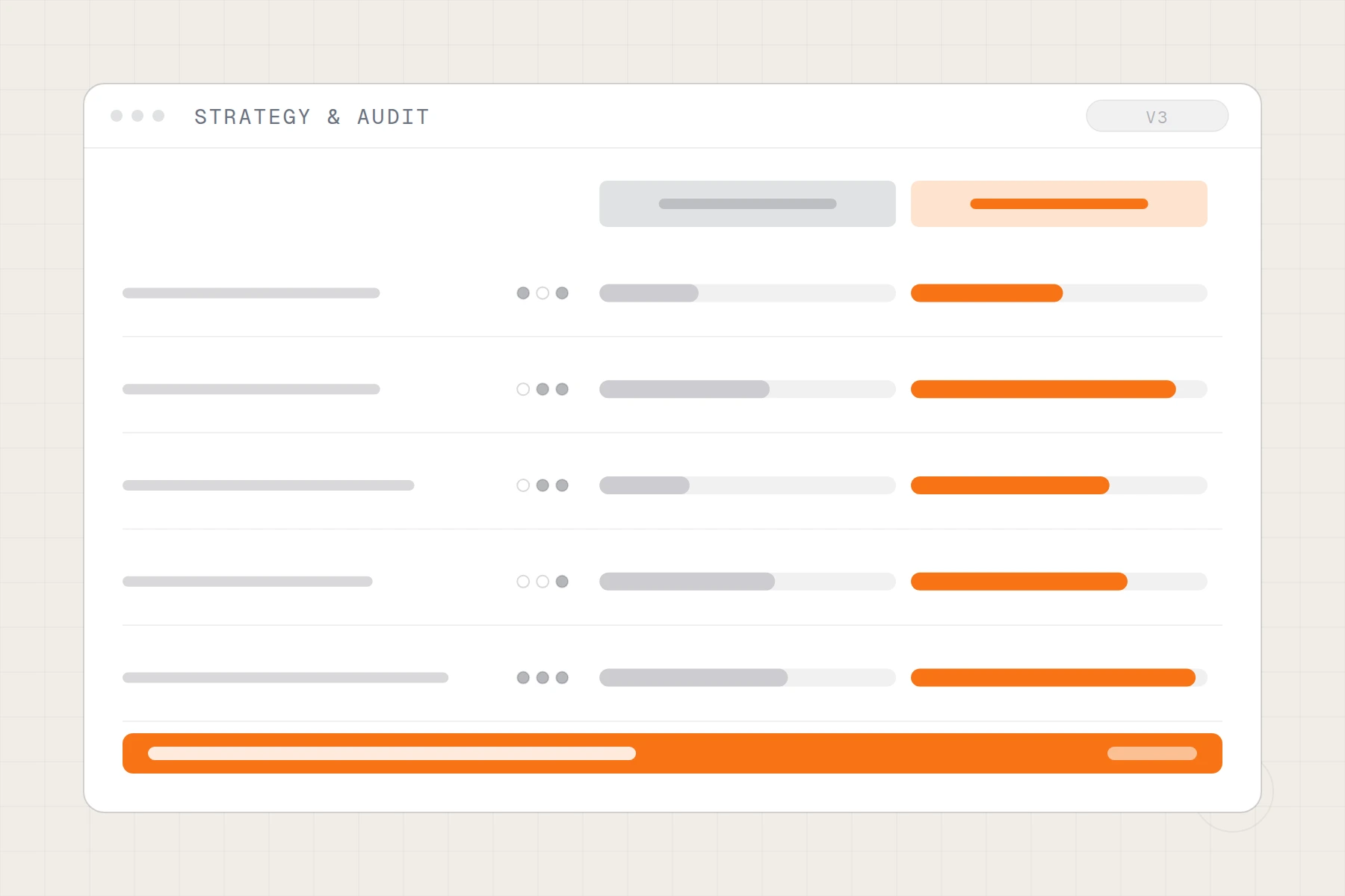 Schematic of a decision scorecard: two options weighed row by row with a recommendation band