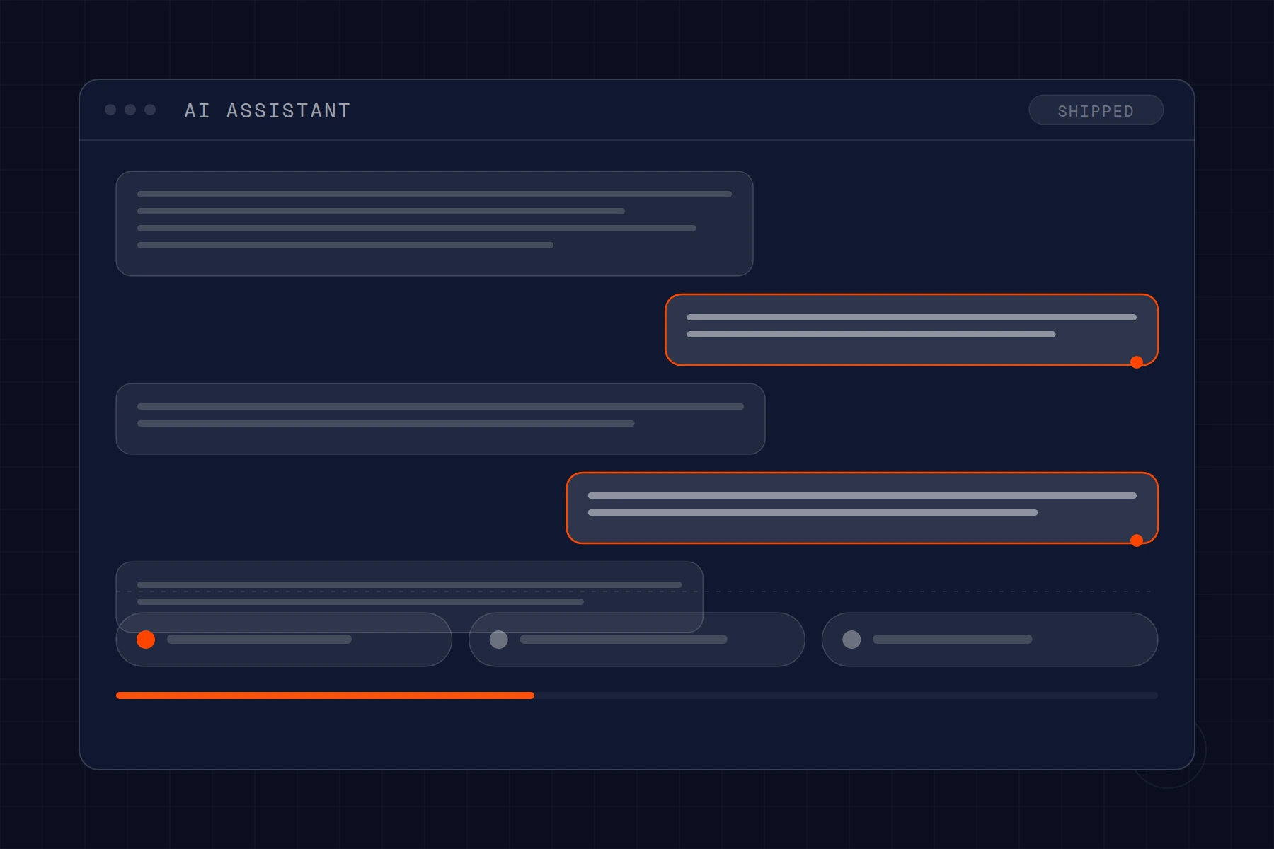 Schematic of an AI assistant: message thread with tool calls running underneath