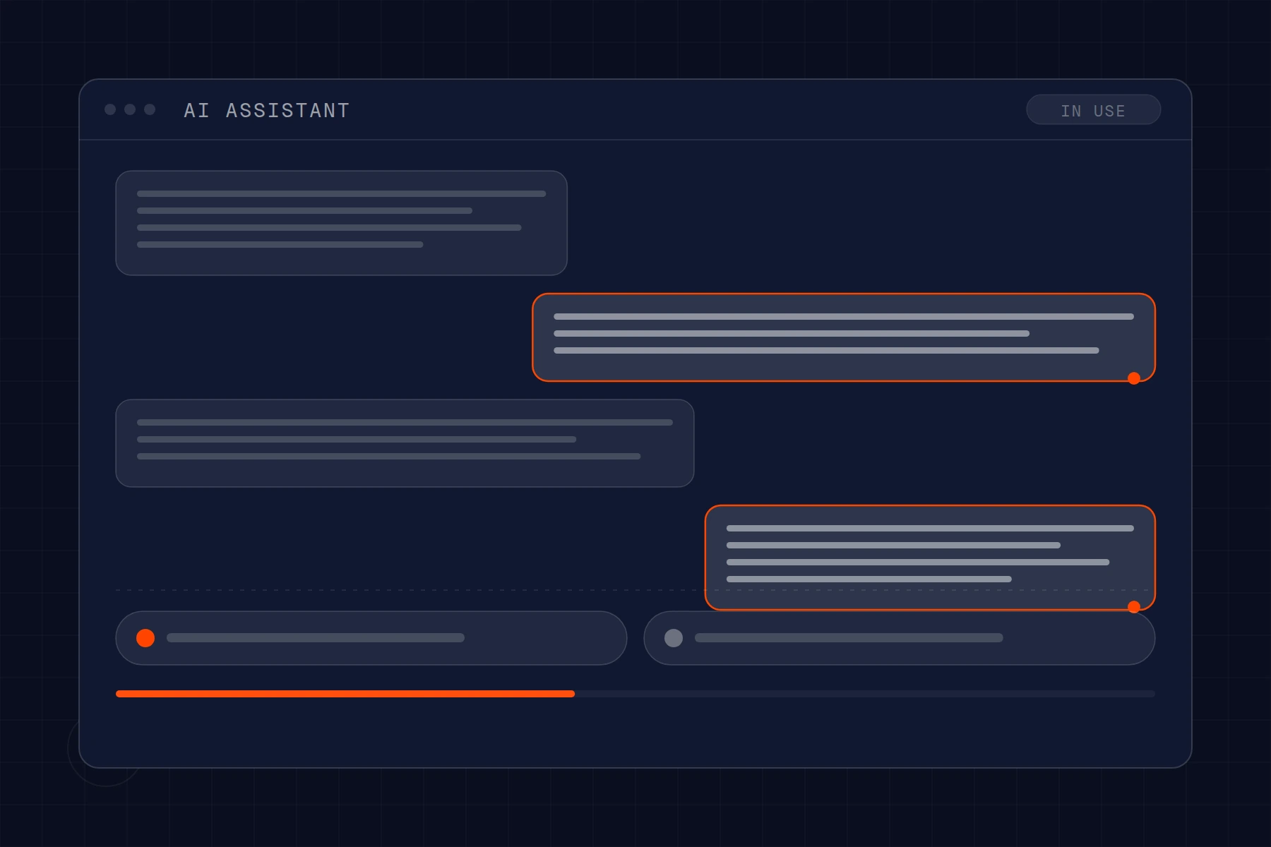 Schematic of an AI assistant: message thread with tool calls running underneath