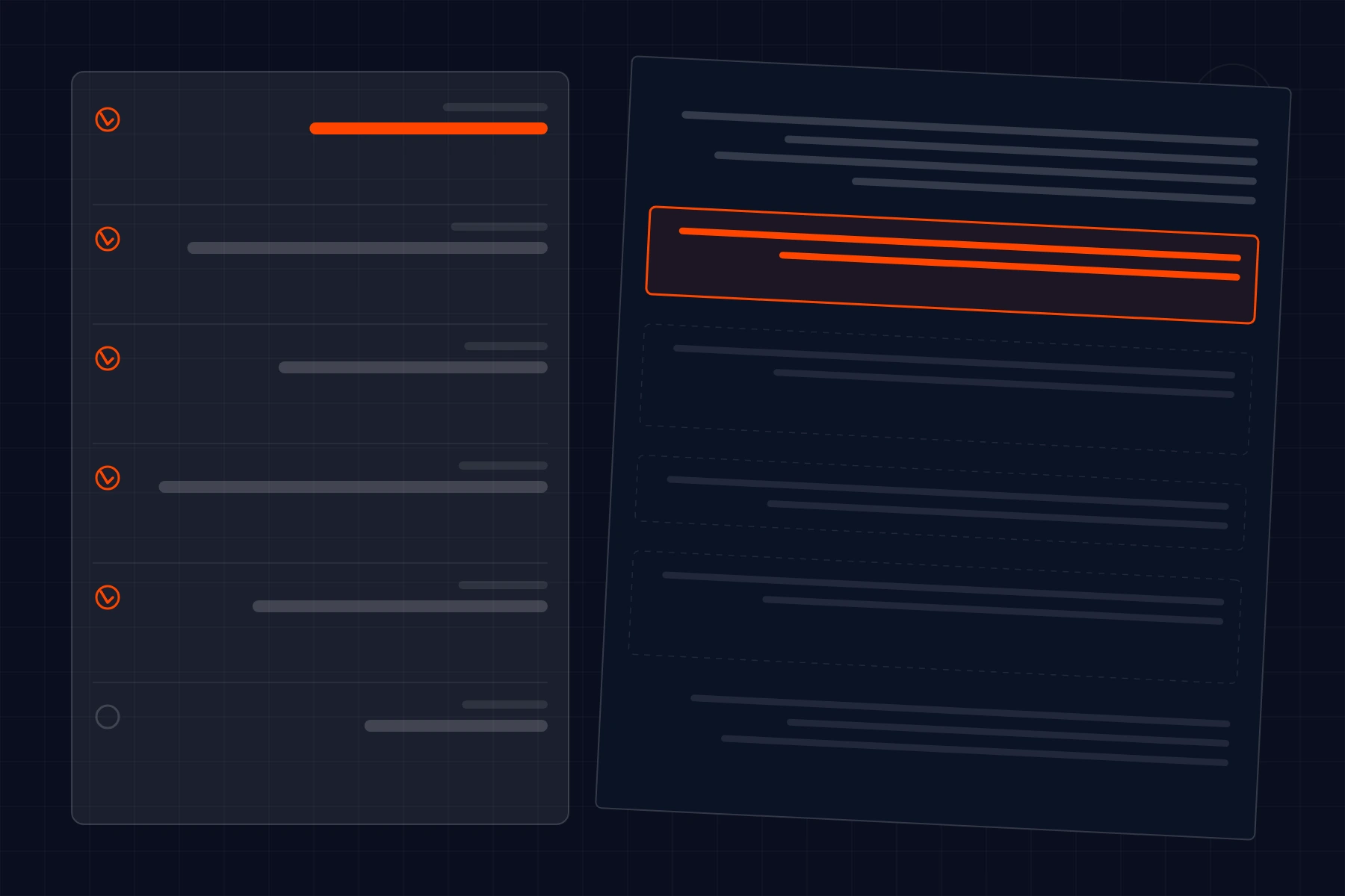 Schematic of document extraction: a page with highlighted clauses beside the fields pulled out of it
