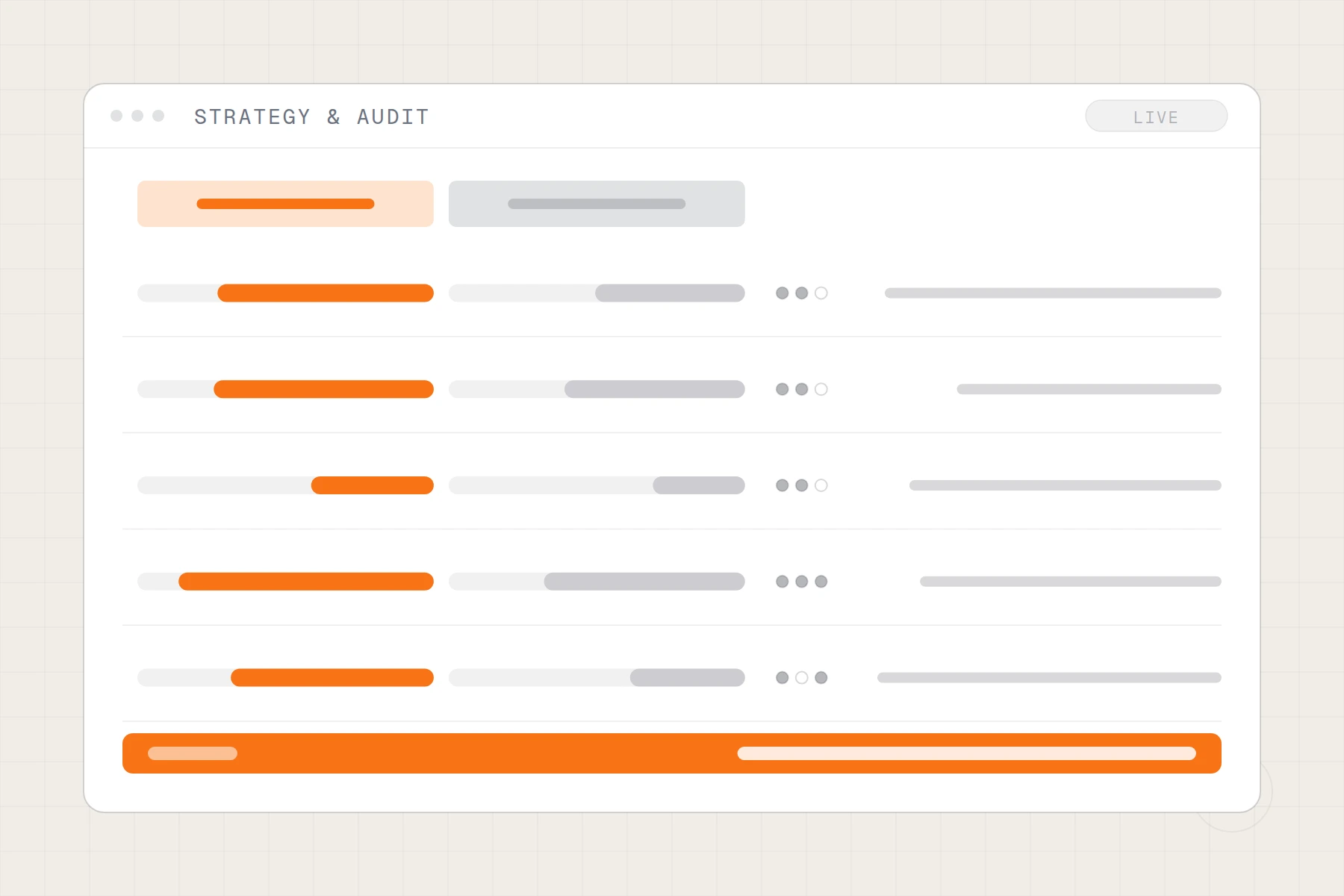 Schematic of a decision scorecard: two options weighed row by row with a recommendation band