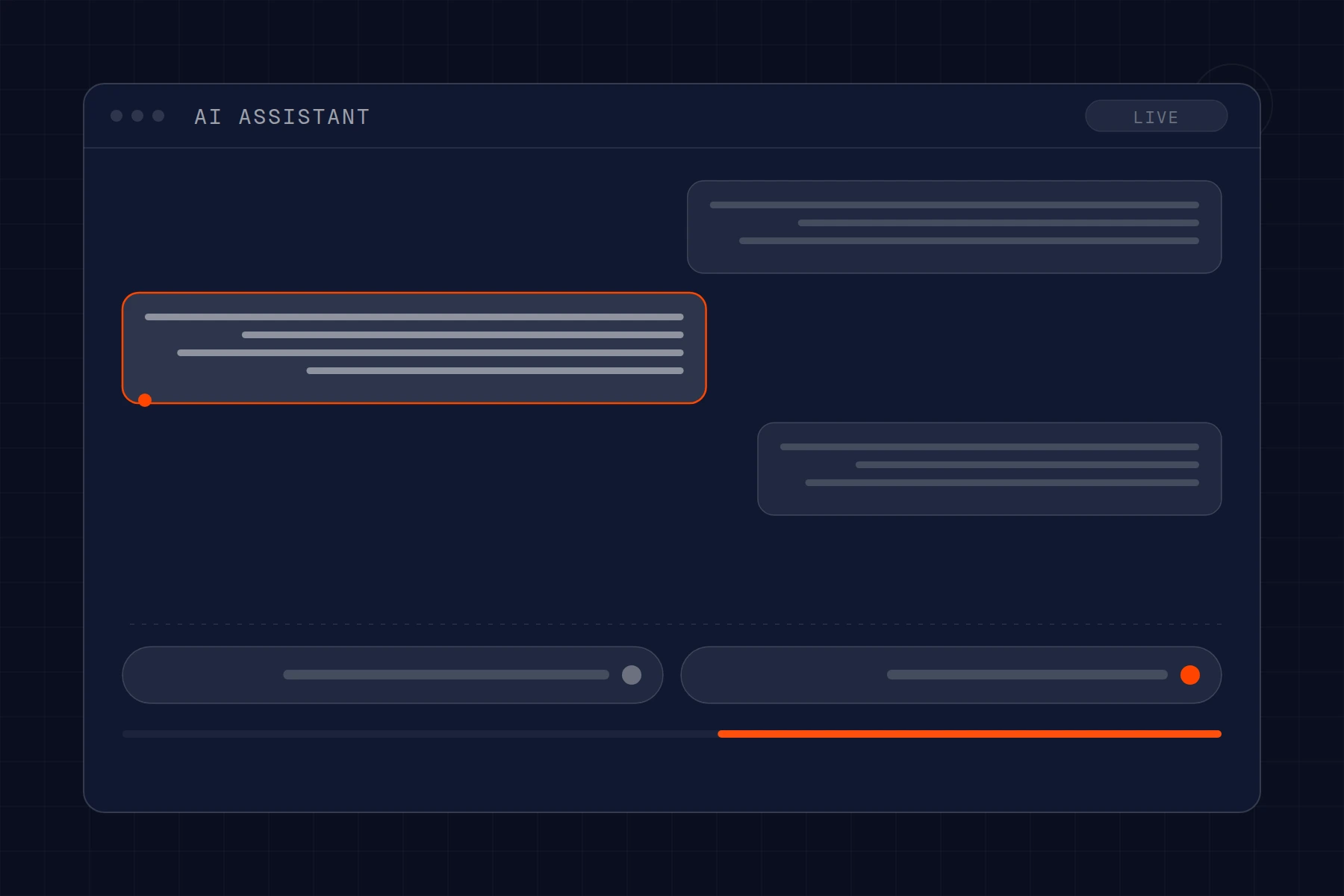 Schematic of an AI assistant: message thread with tool calls running underneath