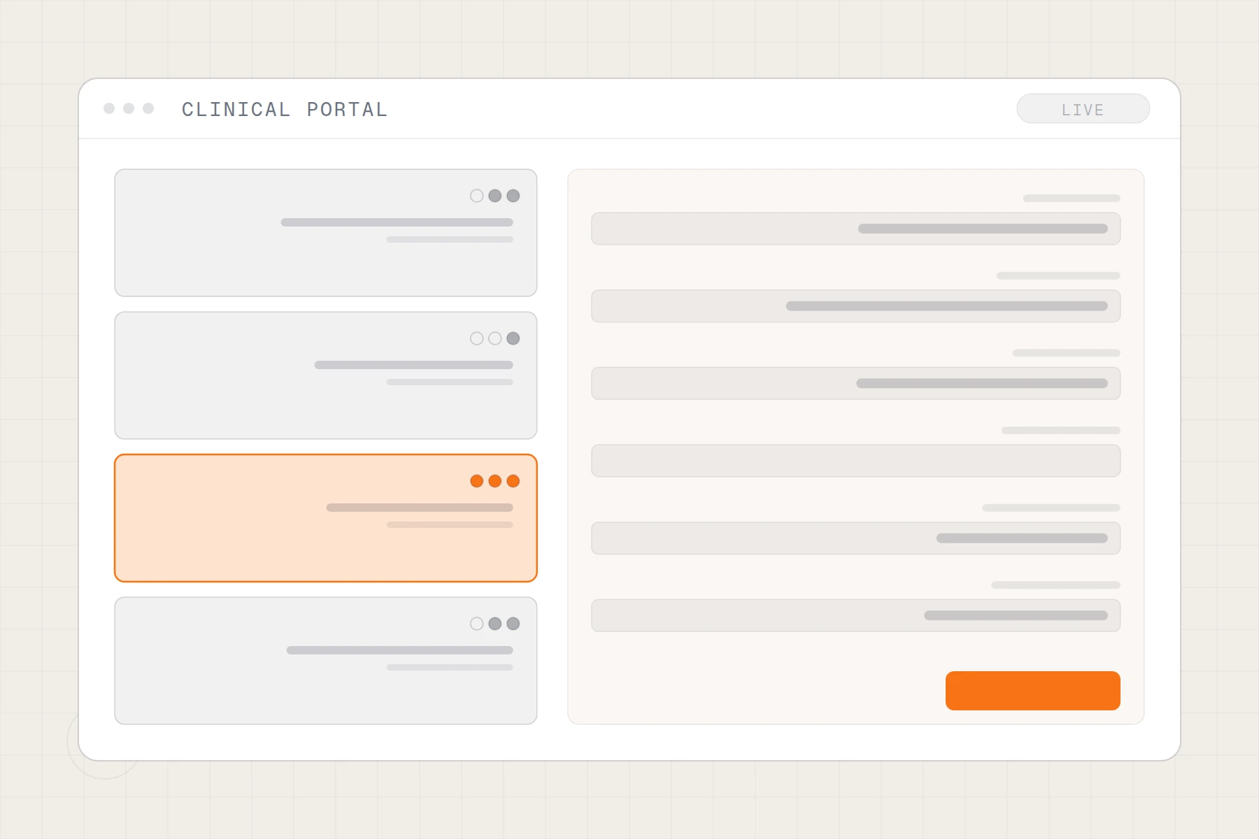 Schematic of a patient portal: intake form beside a triage queue