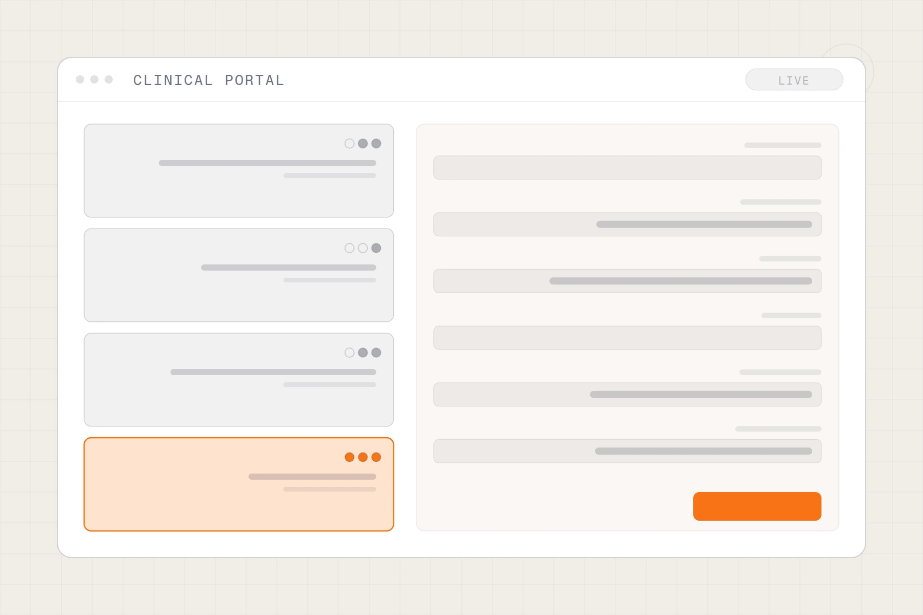 Schematic of a patient portal: intake form beside a triage queue