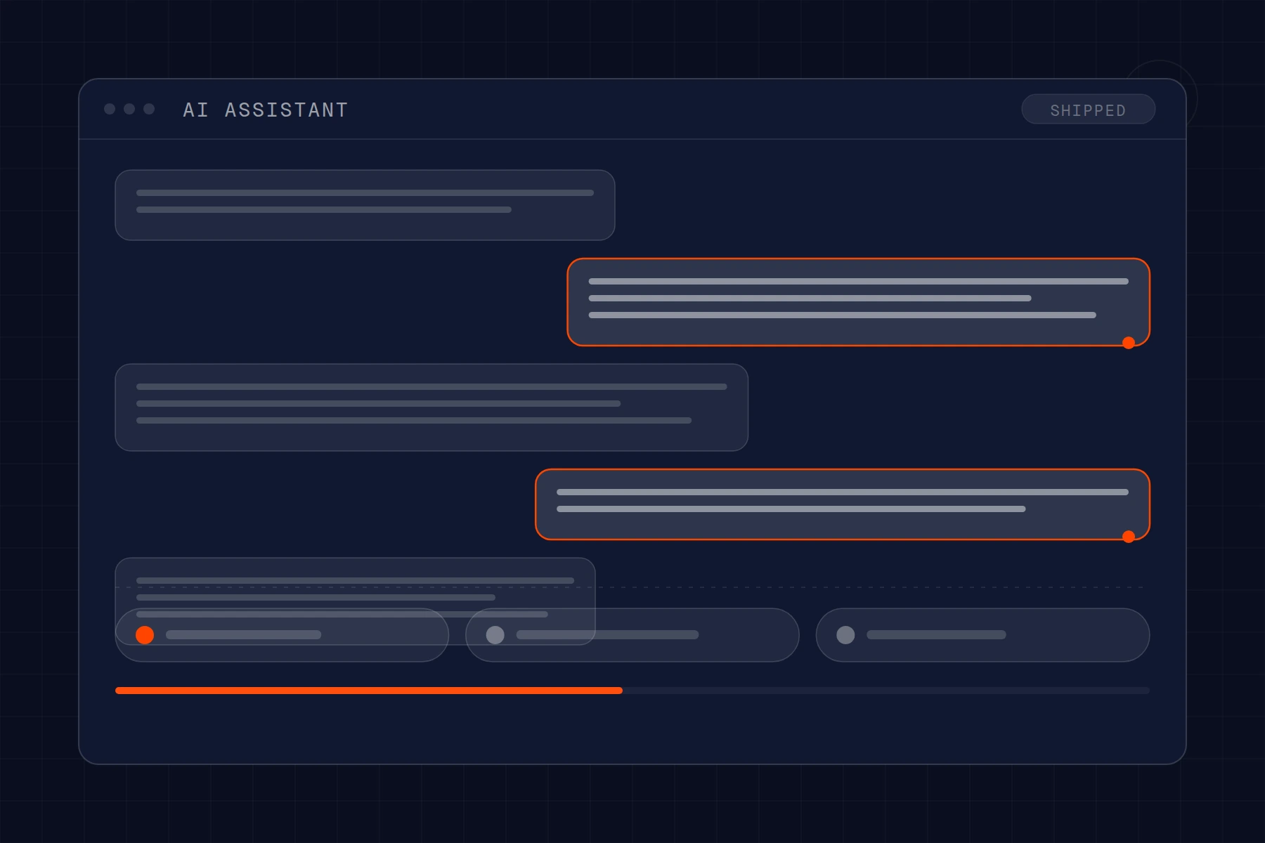 Schematic of an AI assistant: message thread with tool calls running underneath