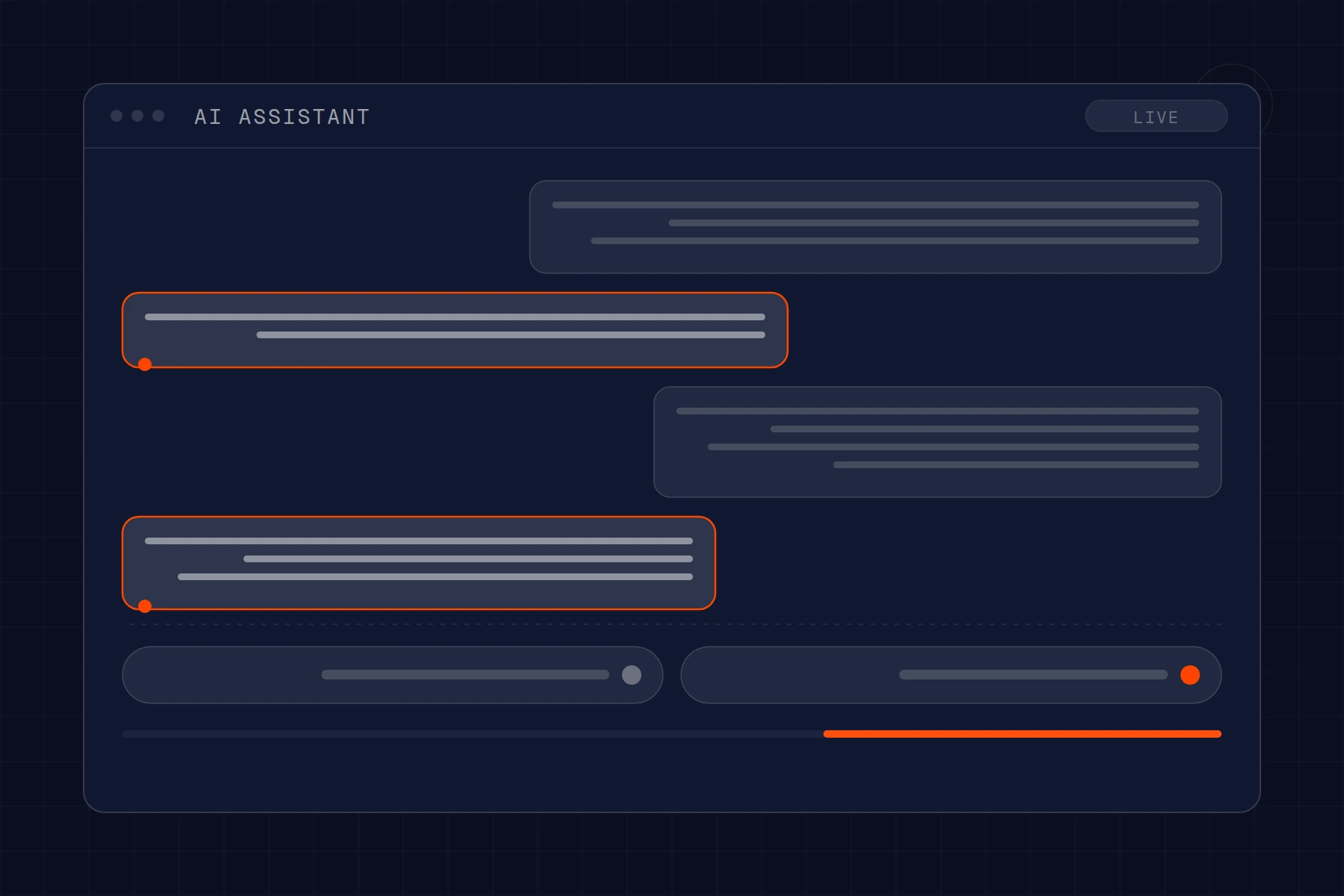 Schematic of an AI assistant: message thread with tool calls running underneath