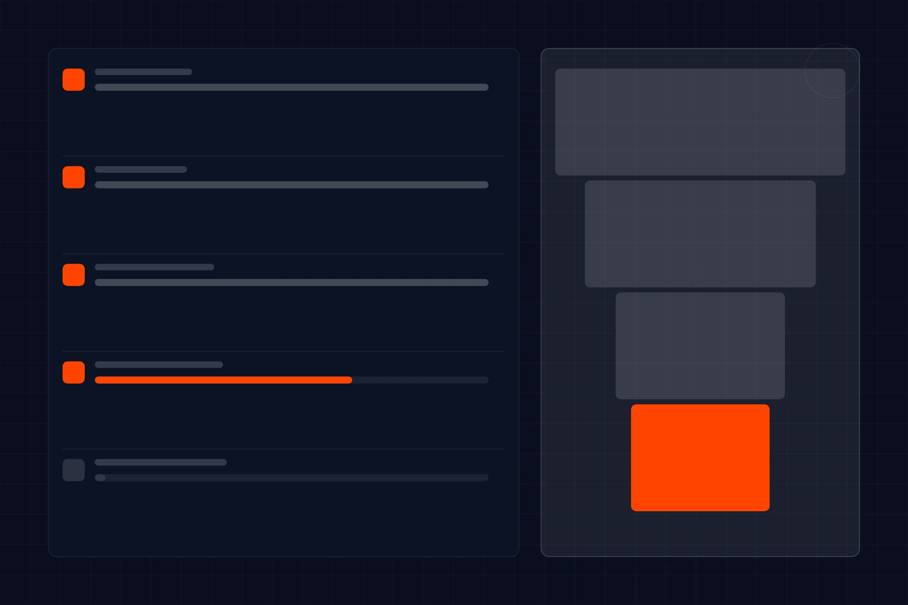 Schematic of a learning platform: course modules with progress bars beside an enrolment funnel