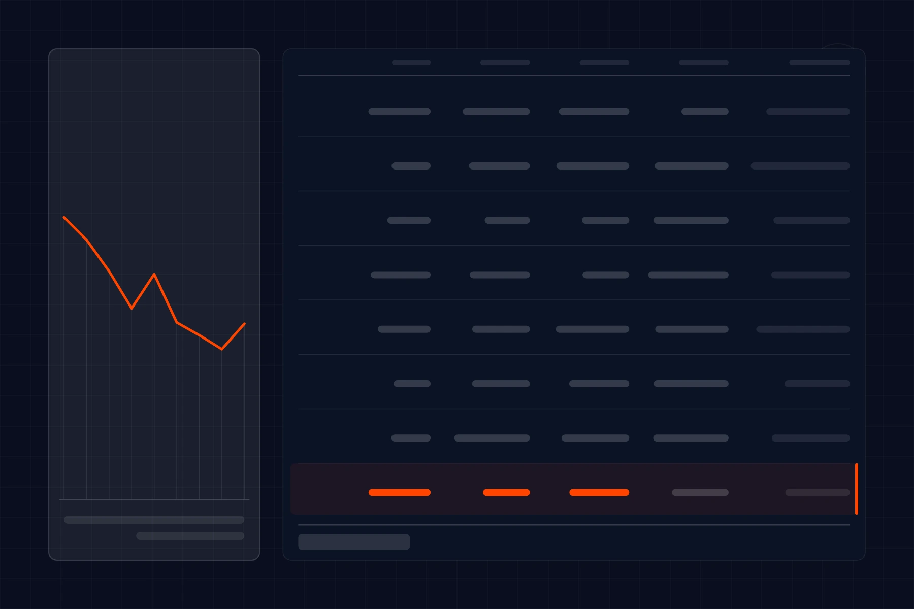 Schematic of a billing ledger: posted rows with debit and credit columns and a running balance