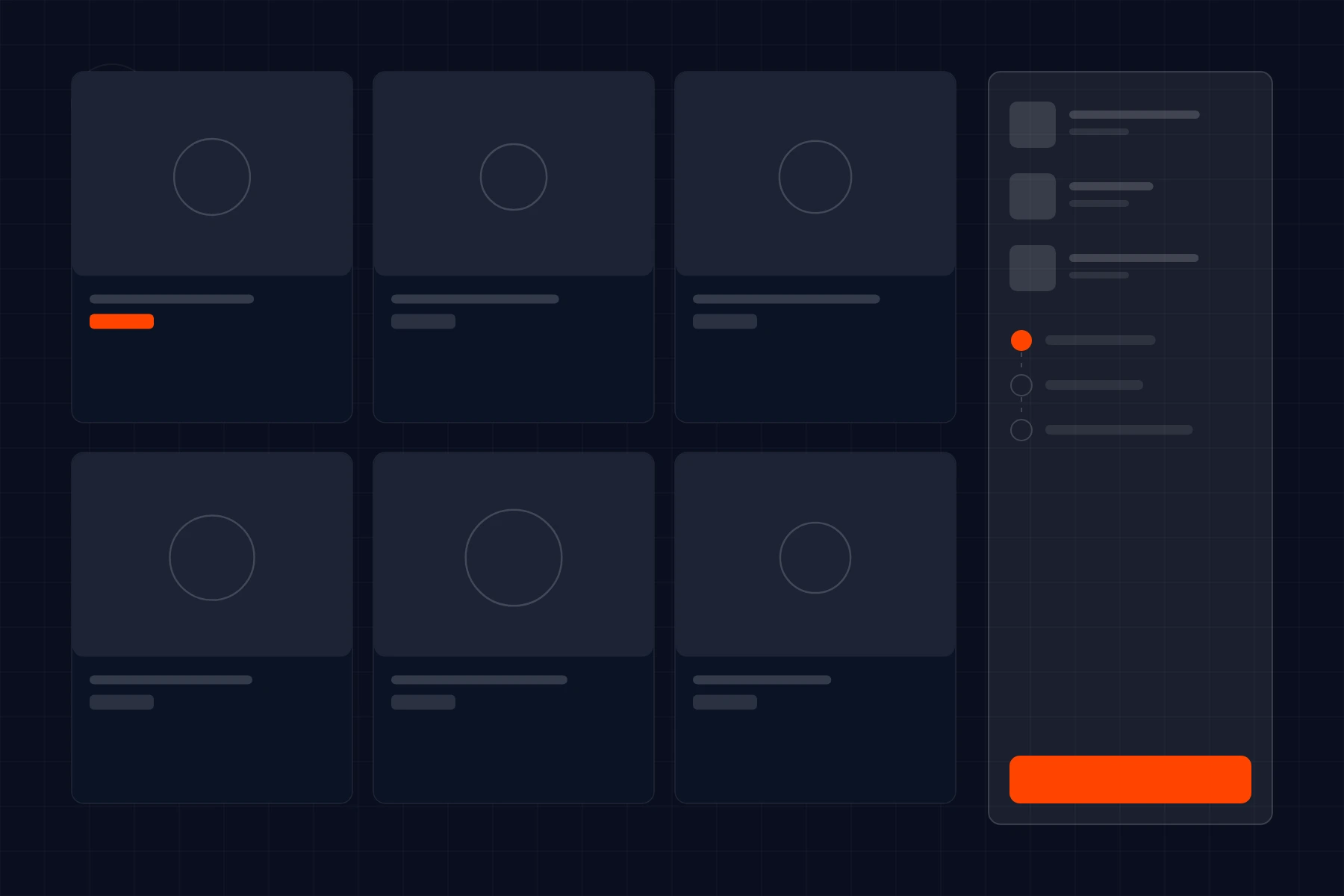 Schematic of an online store: product grid beside a cart and checkout steps