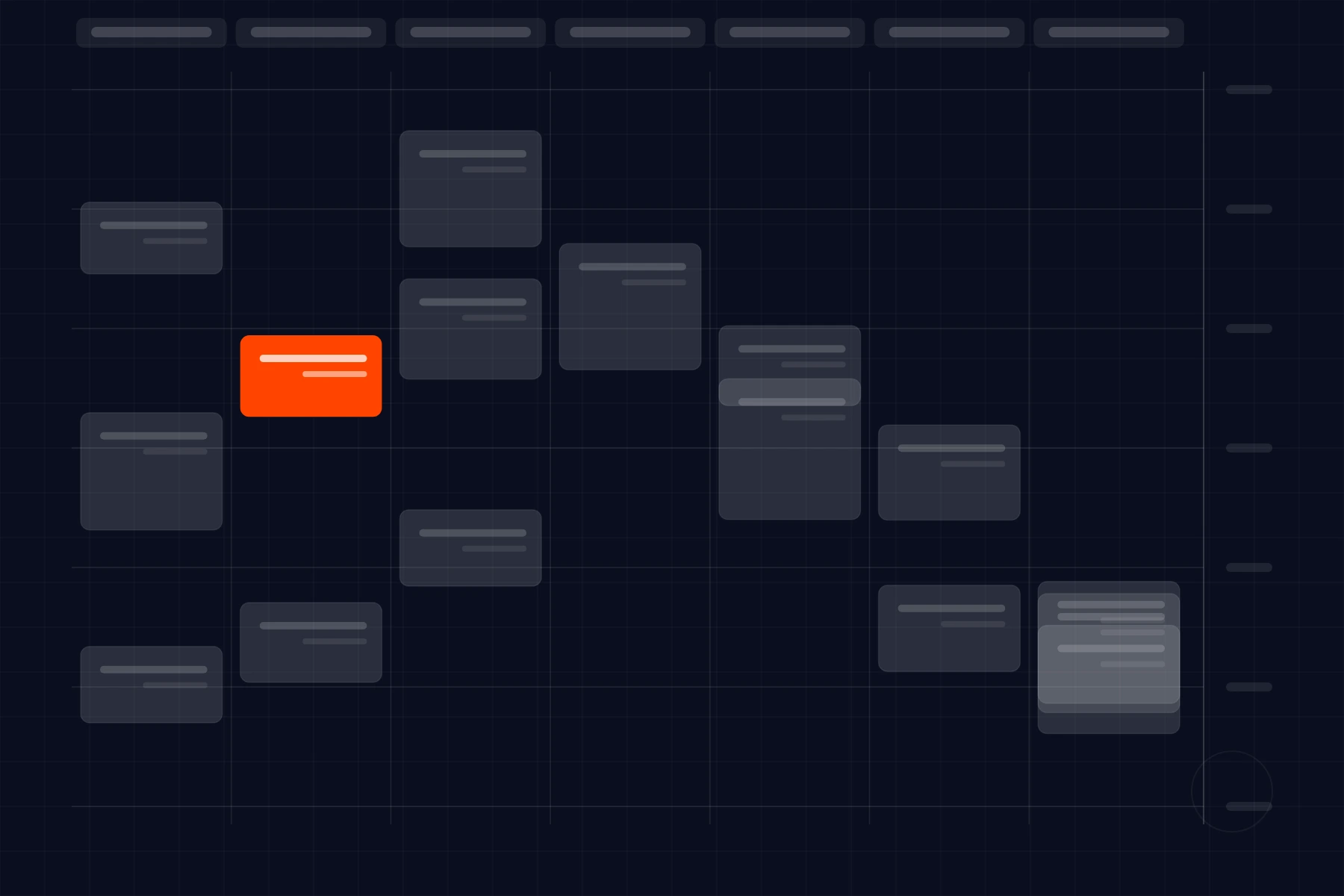 Schematic of a booking calendar: week columns with appointment slots, one slot held