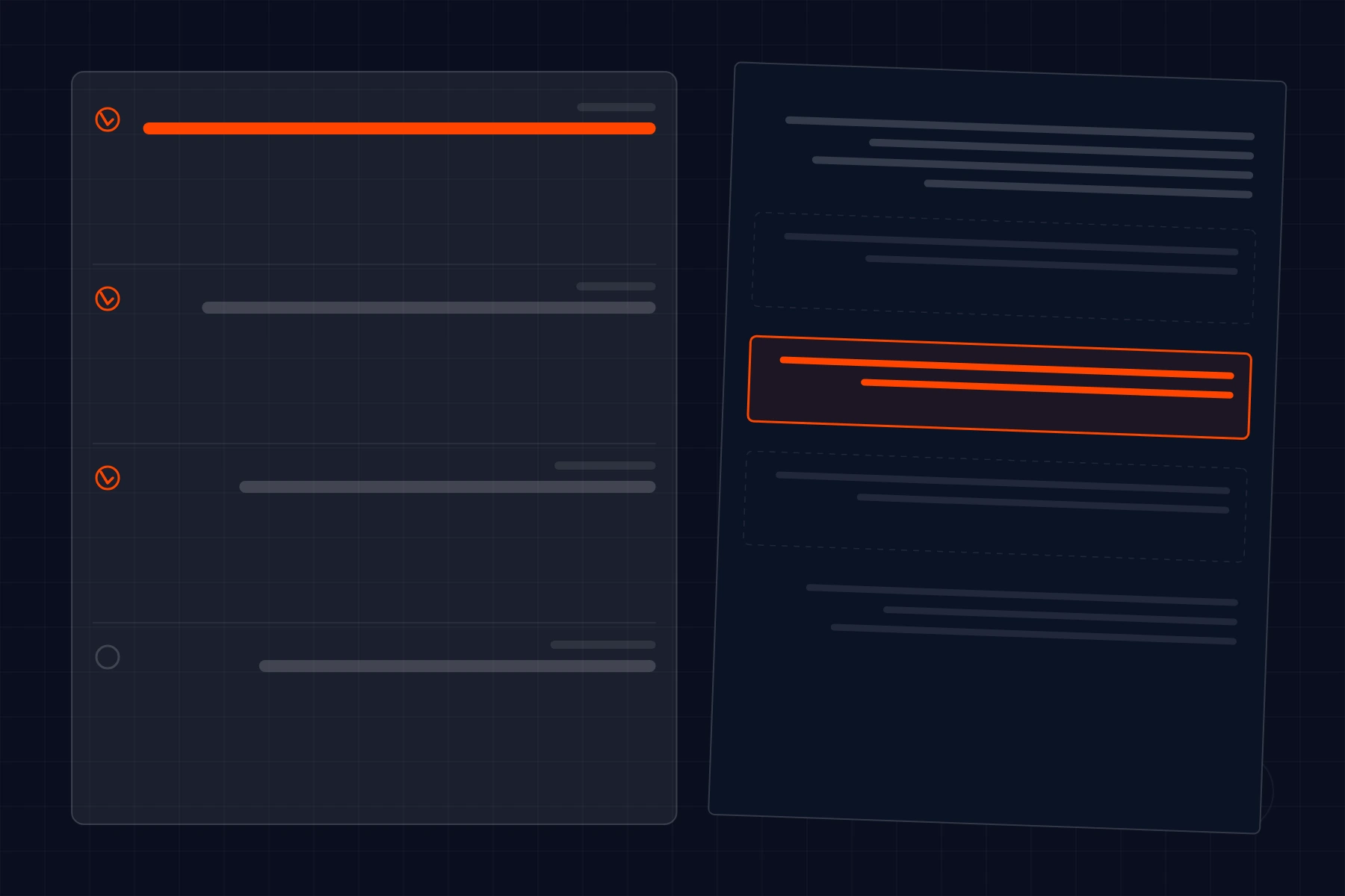 Schematic of document extraction: a page with highlighted clauses beside the fields pulled out of it