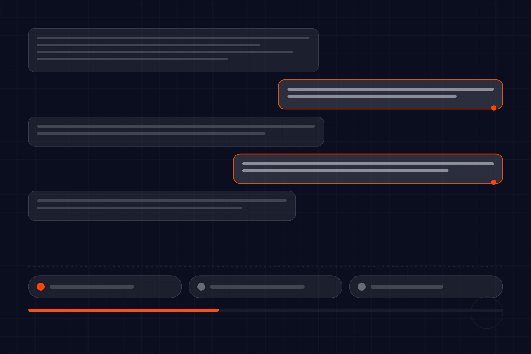 Schematic of an AI assistant: message thread with tool calls running underneath