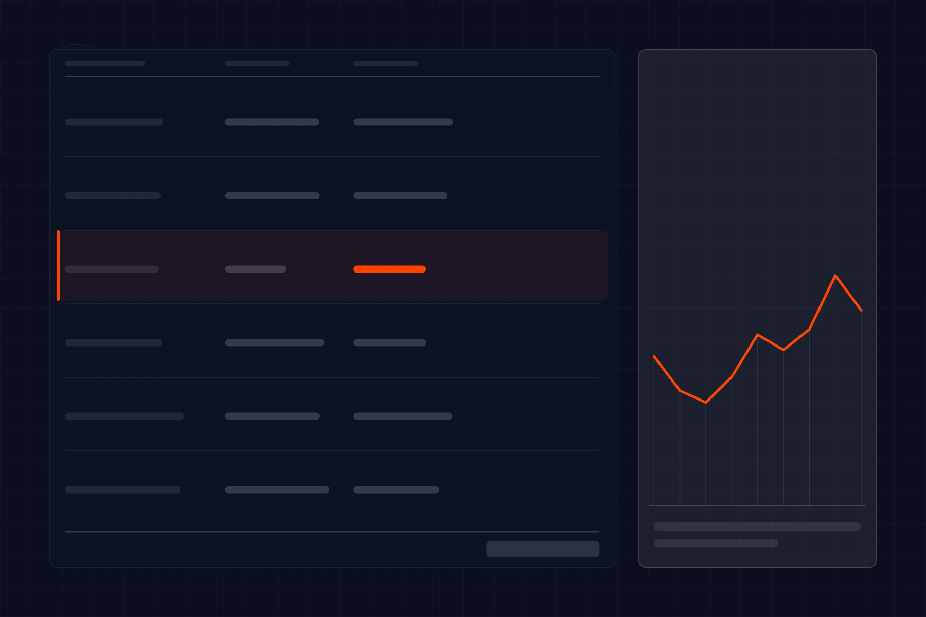 Schematic of a billing ledger: posted rows with debit and credit columns and a running balance