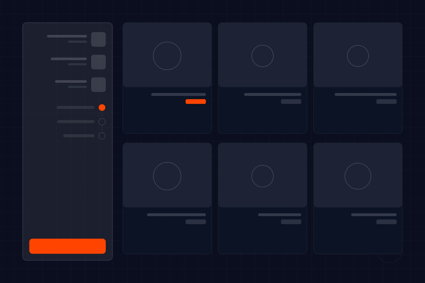 Schematic of an online store: product grid beside a cart and checkout steps