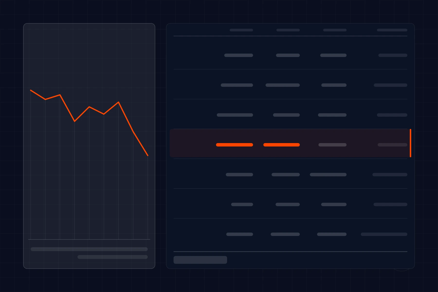 Schematic of a billing ledger: posted rows with debit and credit columns and a running balance