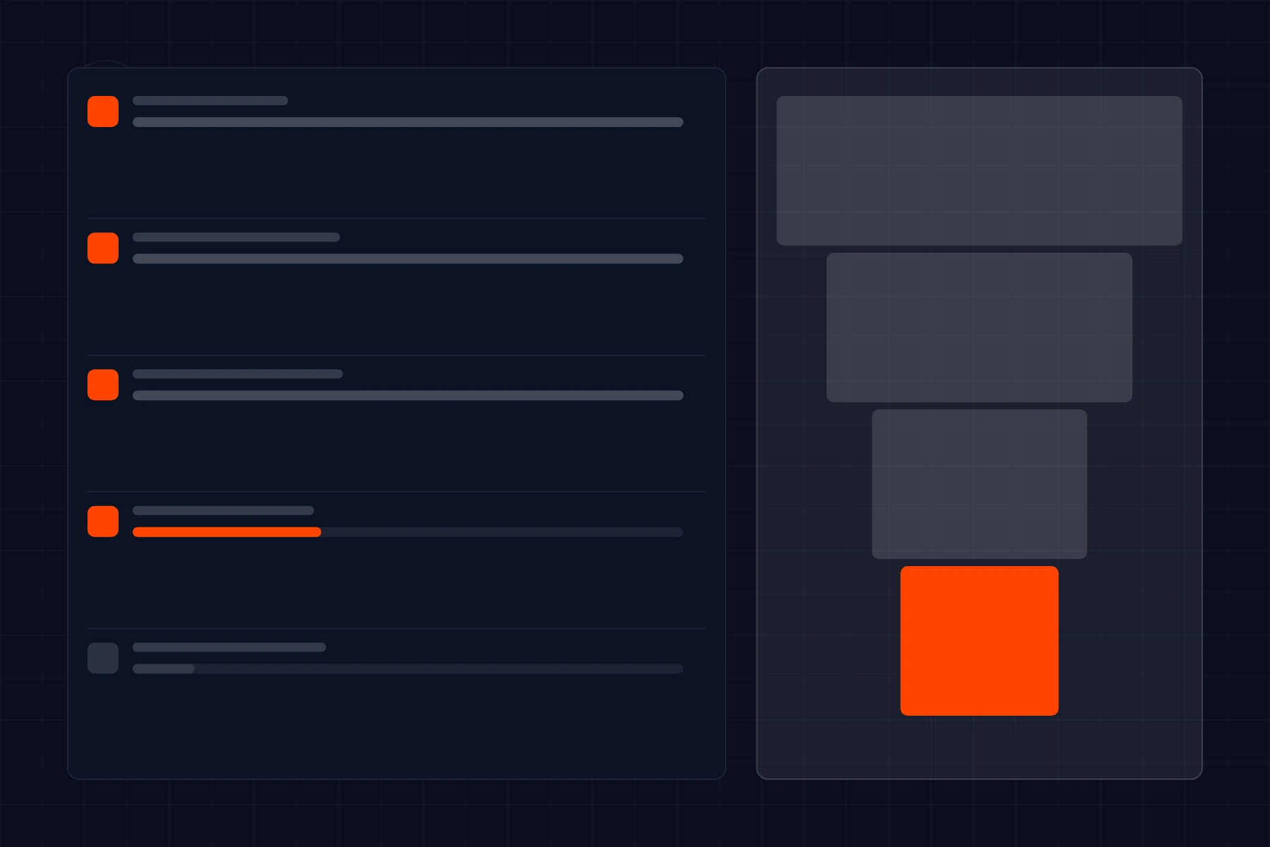 Schematic of a learning platform: course modules with progress bars beside an enrolment funnel