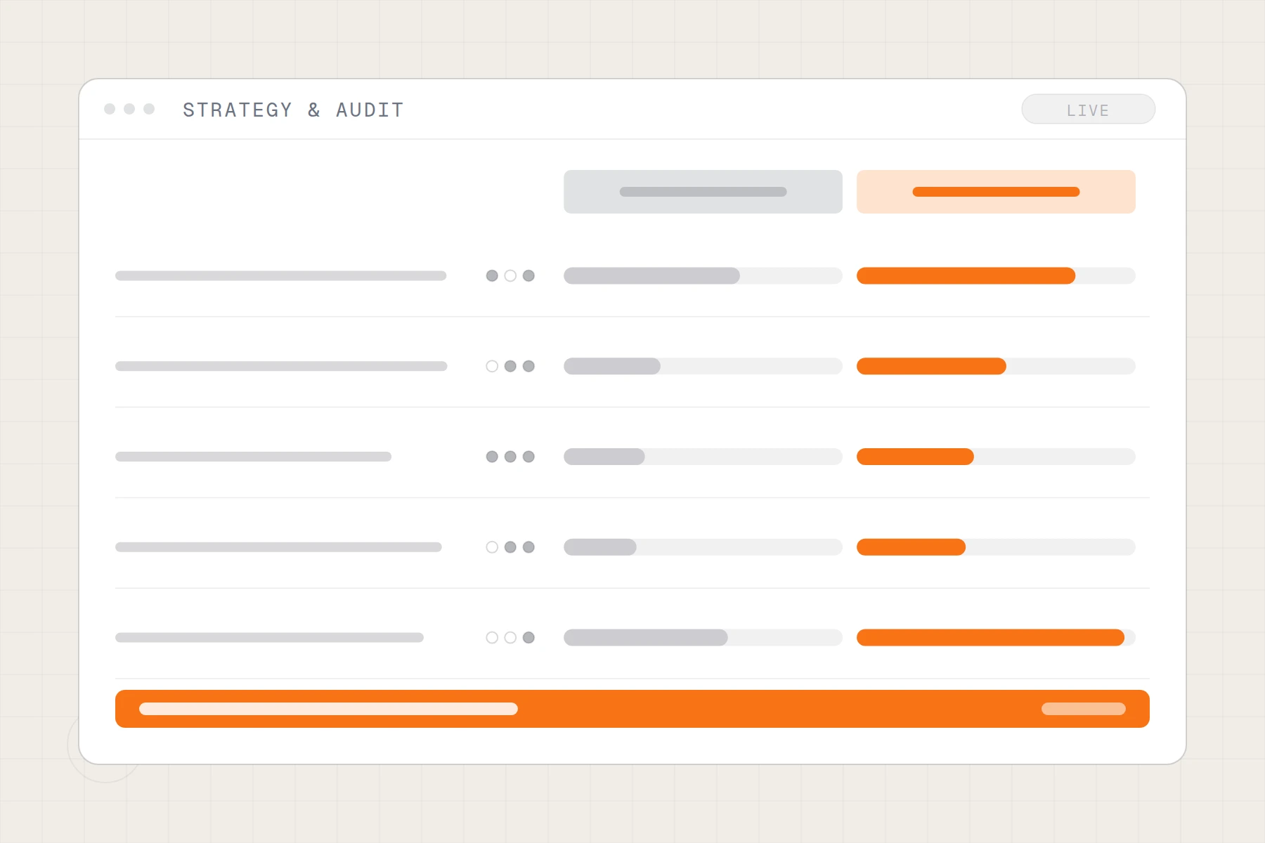 Schematic of a decision scorecard: two options weighed row by row with a recommendation band